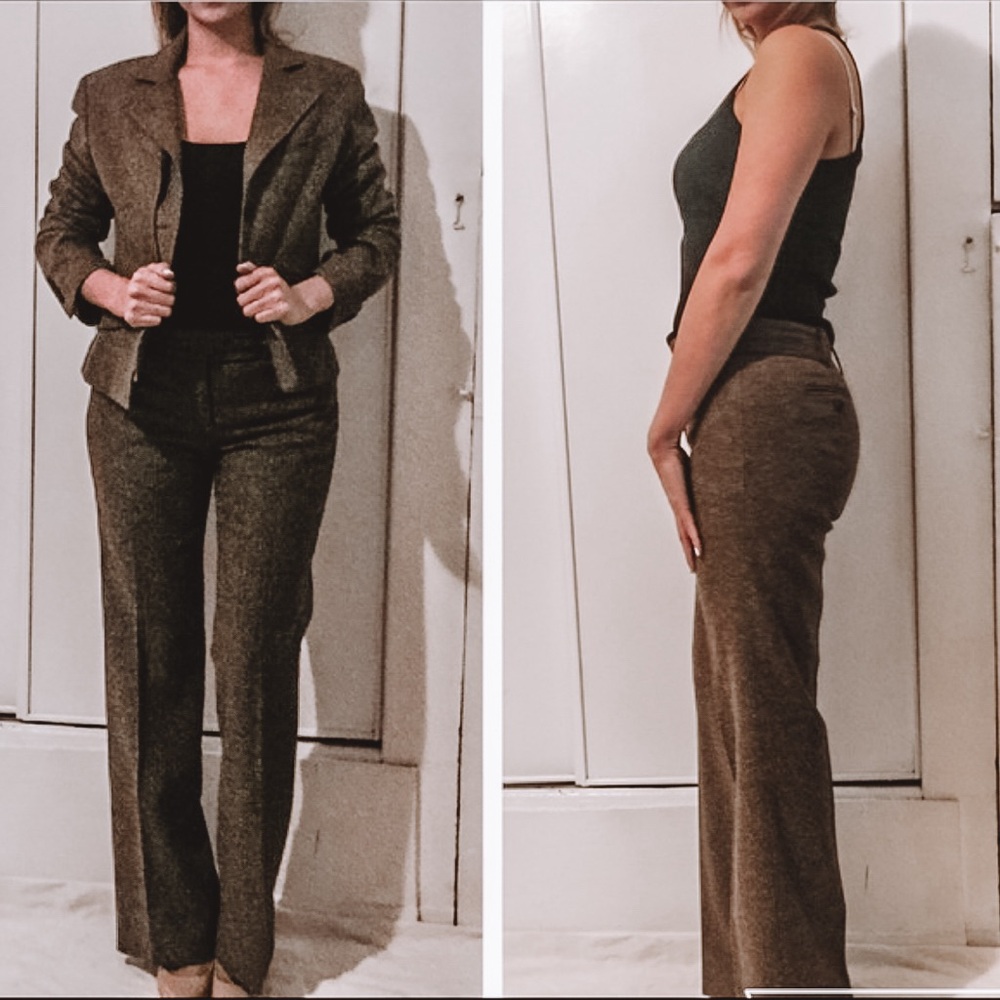 BCBGMaxAzria Wool Blend Tweed Pant Suit in Brown 6/M